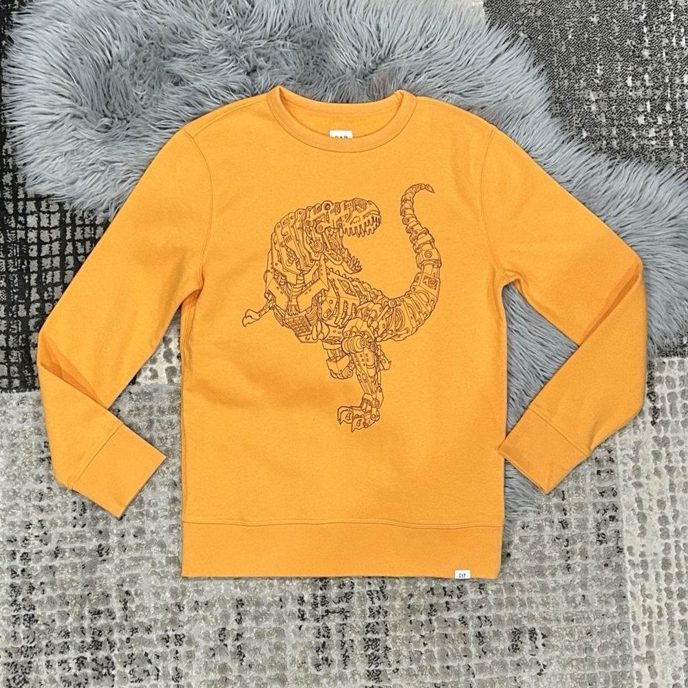GAP Kids Boys Orange Pullover Sweatshirt With Mechanical Dinosaur‎ Graphic XXL